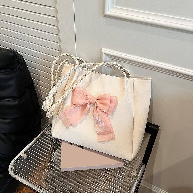 Sommermode Große Kapazität Student Schleifdekor Umhängetasche Neue Vielseitige Damen Bucket Tote Bag Für Arbeit Reise CLE 28x10x26cm weiß von Joom DACH