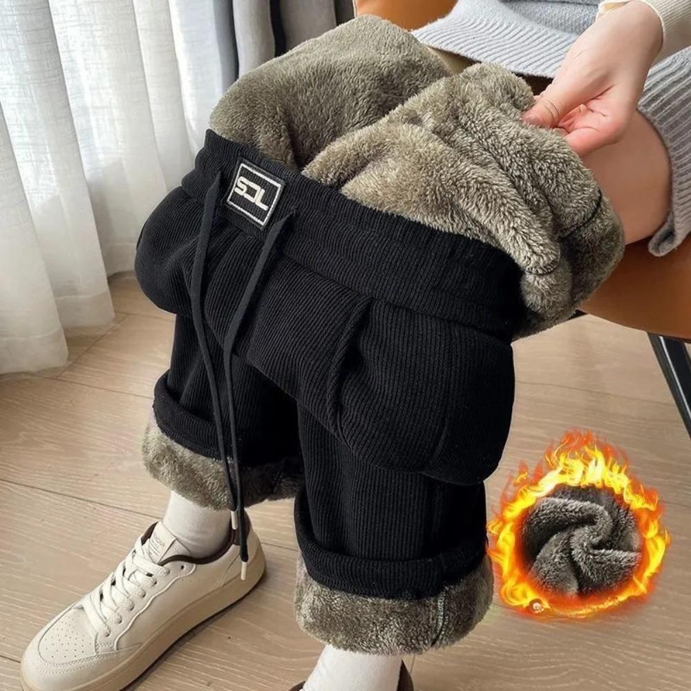 Super Dick Gepolsterte Verdickte Weite Beinhose Damen, Herbst und Winter Lässige Lockere Show Hohe Gerade Hose XL schwarz von Joom DACH