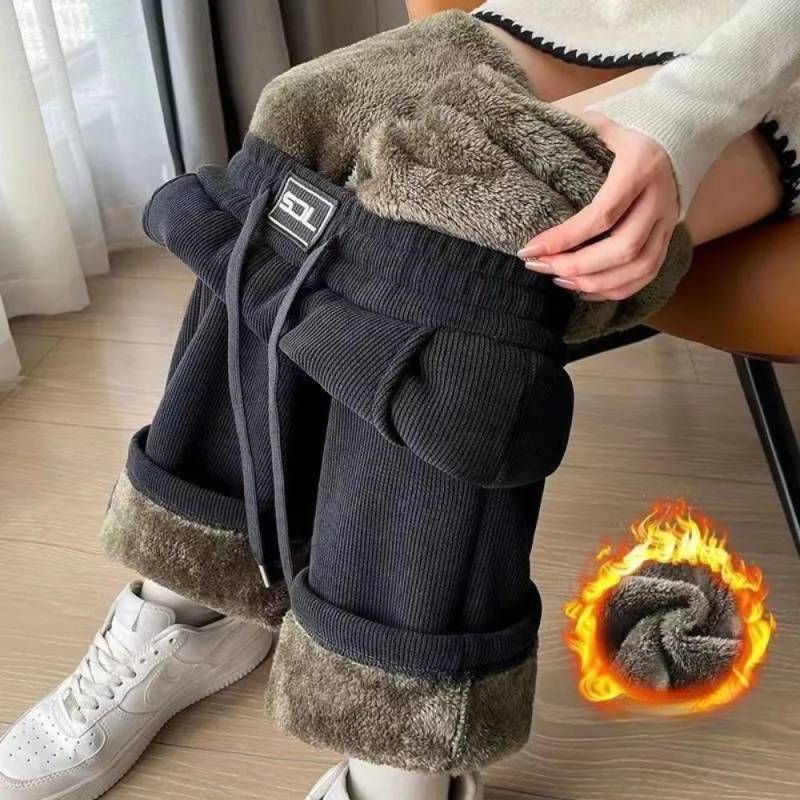 Super Dick Gepolsterte Verdickte Weite Beinhose Damen, Herbst und Winter Lässige Lockere Show Hohe Gerade Hose XXXL dunkelgraue von Joom DACH