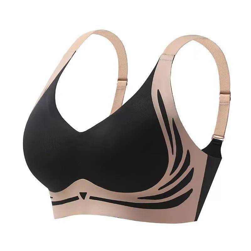 Super Gather Kabelloser Push-Up-BH für Damen, gerafft, weicher Halt, verstellbare Unterwäsche, nahtloser Lift-Up-BH gegen Durchhängen XL schwarz von Joom DACH