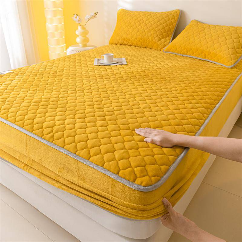 Superdicker, warmer Matratzenbezug aus Fleece, all-inclusive, flauschig, gesteppt, Spannbettlaken, einfarbig, Matratzenschoner für den Winter 180x200x30cm 1pc von Joom DACH