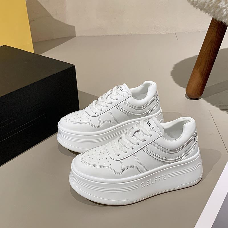 Superleichte Plateau Weiße Schuhe Damen Neue Muffin-Schuhe Echtes Leder Reinweiß Lässig Allround-Passend Erhöhte Sneaker 40 weiß von Joom DACH