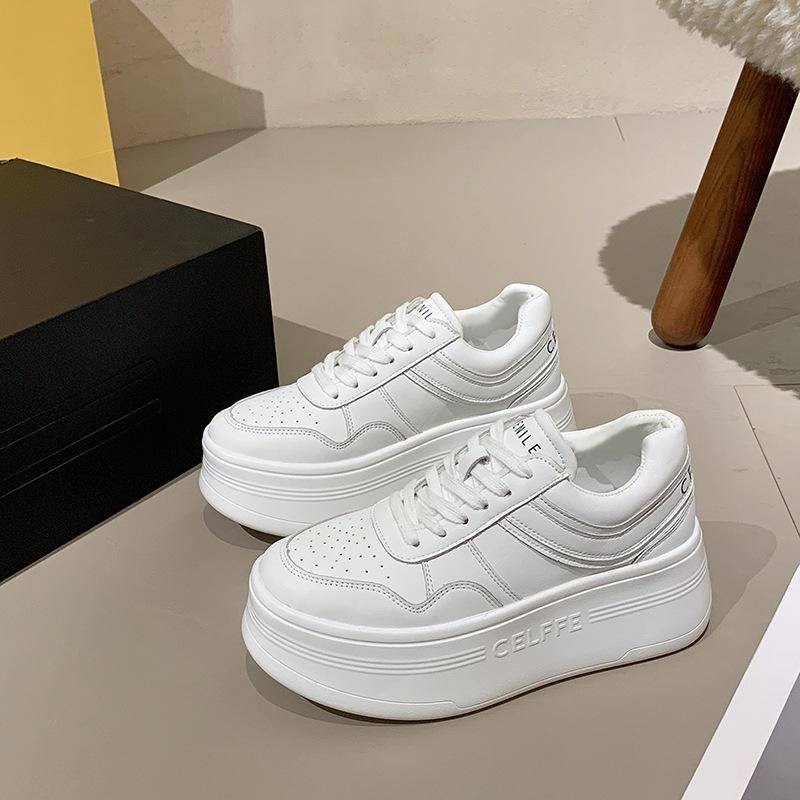 Superleichte Plateau Weiße Schuhe Damen Neue Muffin-Schuhe Echtes Leder Reinweiß Lässig Allround-Passend Erhöhte Sneaker 40 weiß von Joom DACH