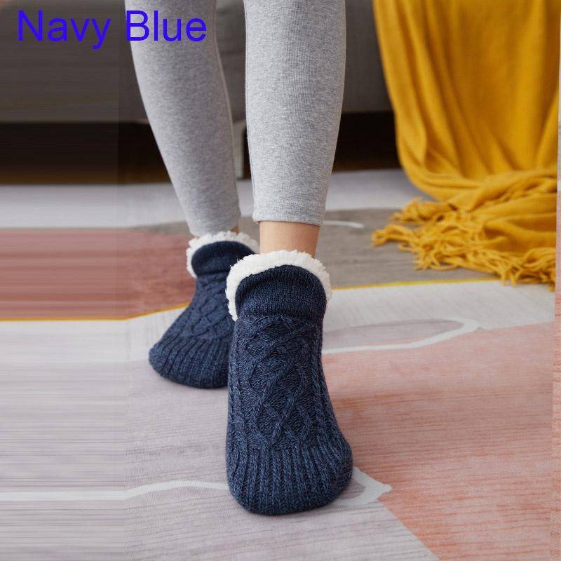 Superweiche warme Bodensocken für Herren und Damen, für den Winter, gemütlich, flauschig, mit Fleece gefüttert, mit Greifern, Slipper-Socken, Bodenschuhe 43-45 navy blau von Joom DACH