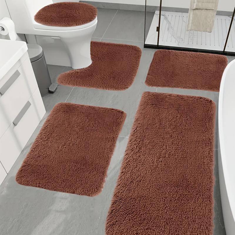 Superweiches 5-teiliges Badezimmerteppich-Set – saugfähige Mikrofaser, rutschfest, inklusive U-förmigem Konturteppich und Flächenteppich – perfekte Heimdekoration, handwaschbar A SET von Joom DACH