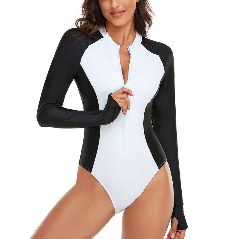 Surf Langarm Badeanzug Rash Guard Bademode Frauen Zipper Ein Stück Badeanzug 2XL von Joom DACH