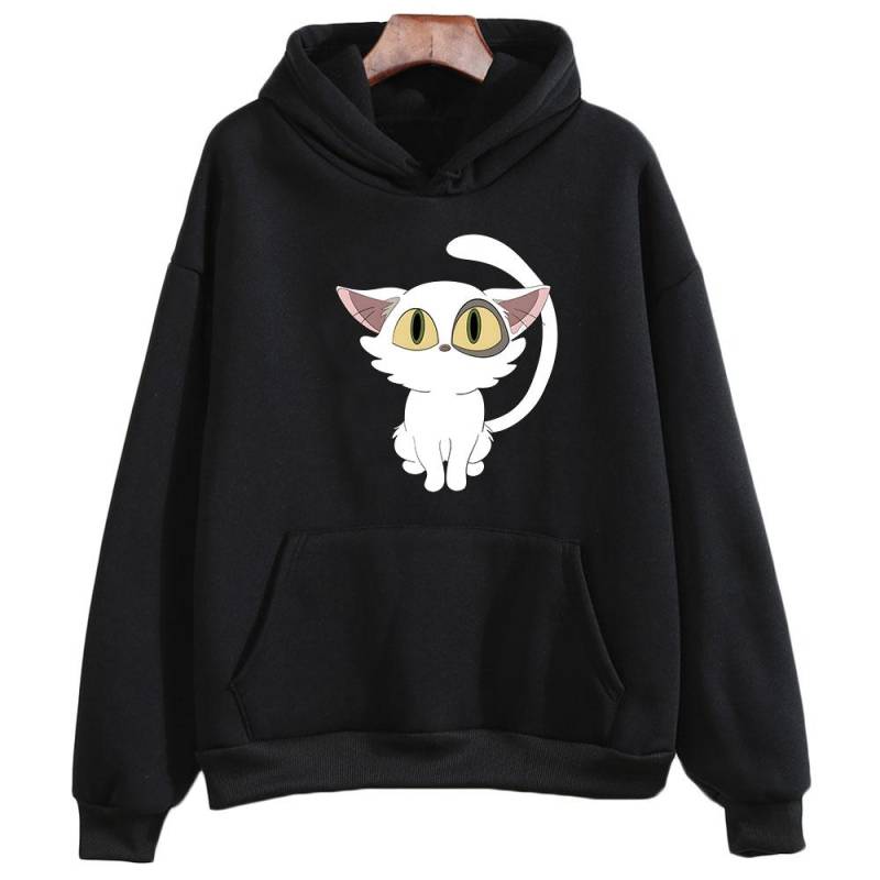 Suzume No Tojimari Daijin Weiße Katze Ästhetischer Hoodie Damen Kawaii/Süßer Cartoon Langarm Sweatshirt Lovely Neko Staring At You S von Joom DACH