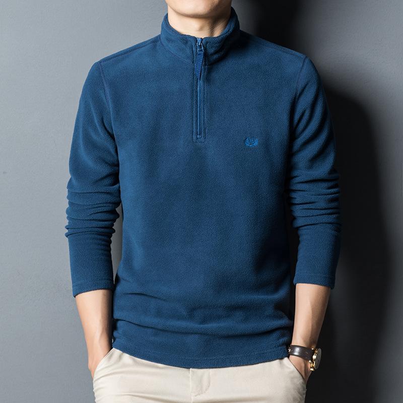 Sweatshirt Herren Polarfleece Langarm T-Shirt Herren Herbst und Winter Besticktes Jugend Stehkragen Halbreißverschluss Warmes T-Shirt Top 3XL von Joom DACH
