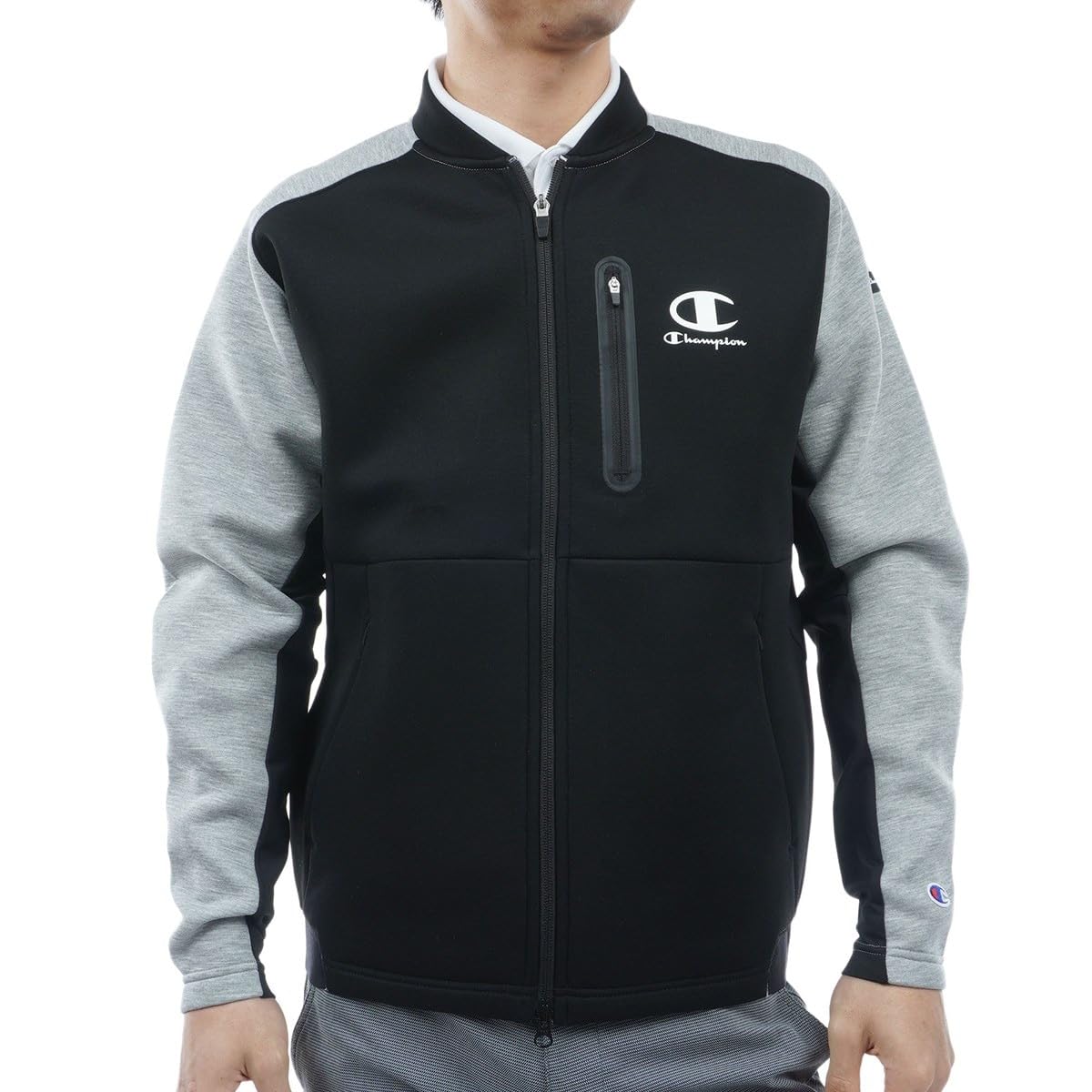 Sweatshirt Langarm Wasserabweisend One Point Logo 3LS Zip Sweatshirt Golf Oxford Grau [Champion] WRAP-AIR Techweave(R) Herren C3-ZG603 von Joom DACH