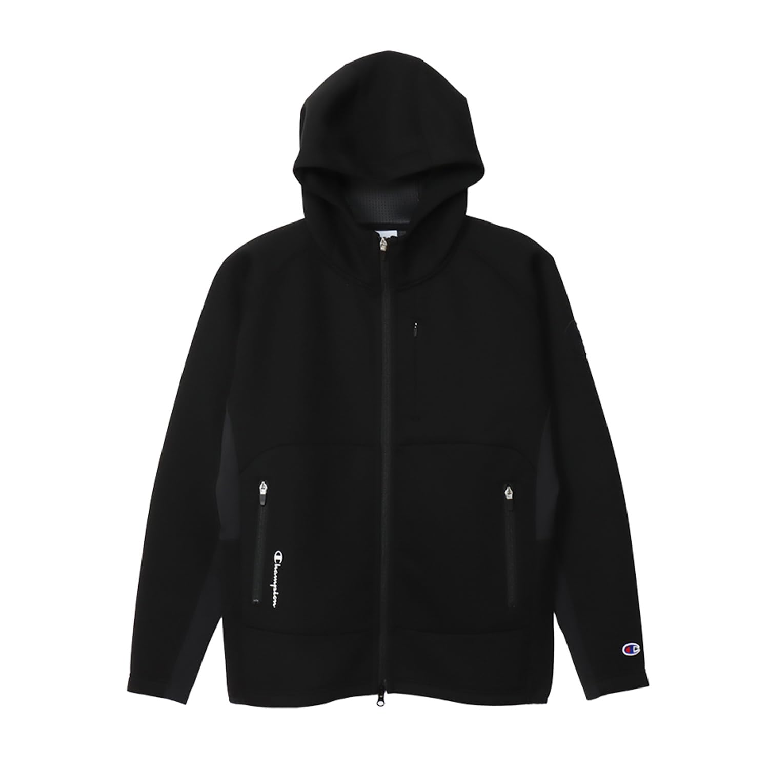 Sweatshirt Langarm Wasserabweisend Script Logo 3LS Zip Kapuzenpullover Golf Schwarz [Champion] WRAP-AIR Techweave(R) C3-AG102 Herren schwarz von Joom DACH