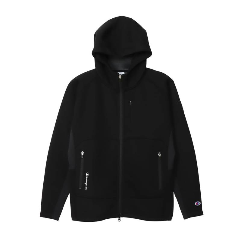 Sweatshirt Langarm Wasserabweisend Script Logo 3LS Zip Kapuzenpullover Golf Schwarz [Champion] WRAP-AIR Techweave(R) C3-AG102 Herren schwarz von Joom DACH