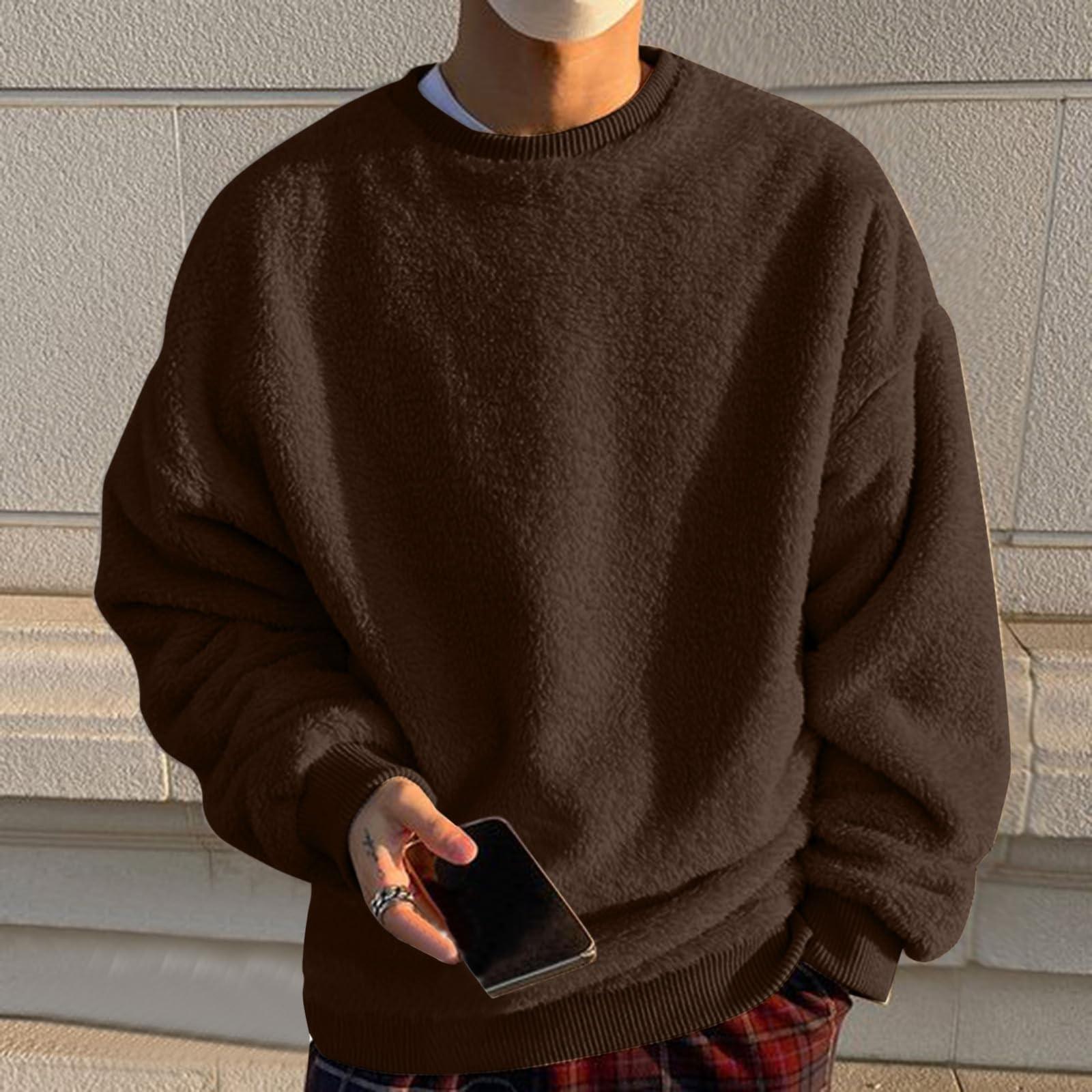 Sweatshirts für Herren, langärmelig, Fleece, lässig, flauschig, Rundhalsausschnitt, Pullover, warm, für den Winter L von Joom DACH