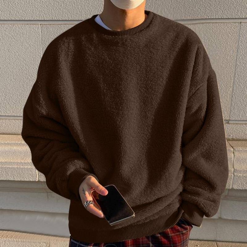Sweatshirts für Herren, langärmelig, Fleece, lässig, flauschig, Rundhalsausschnitt, Pullover, warm, für den Winter L kaffeebraun von Joom DACH