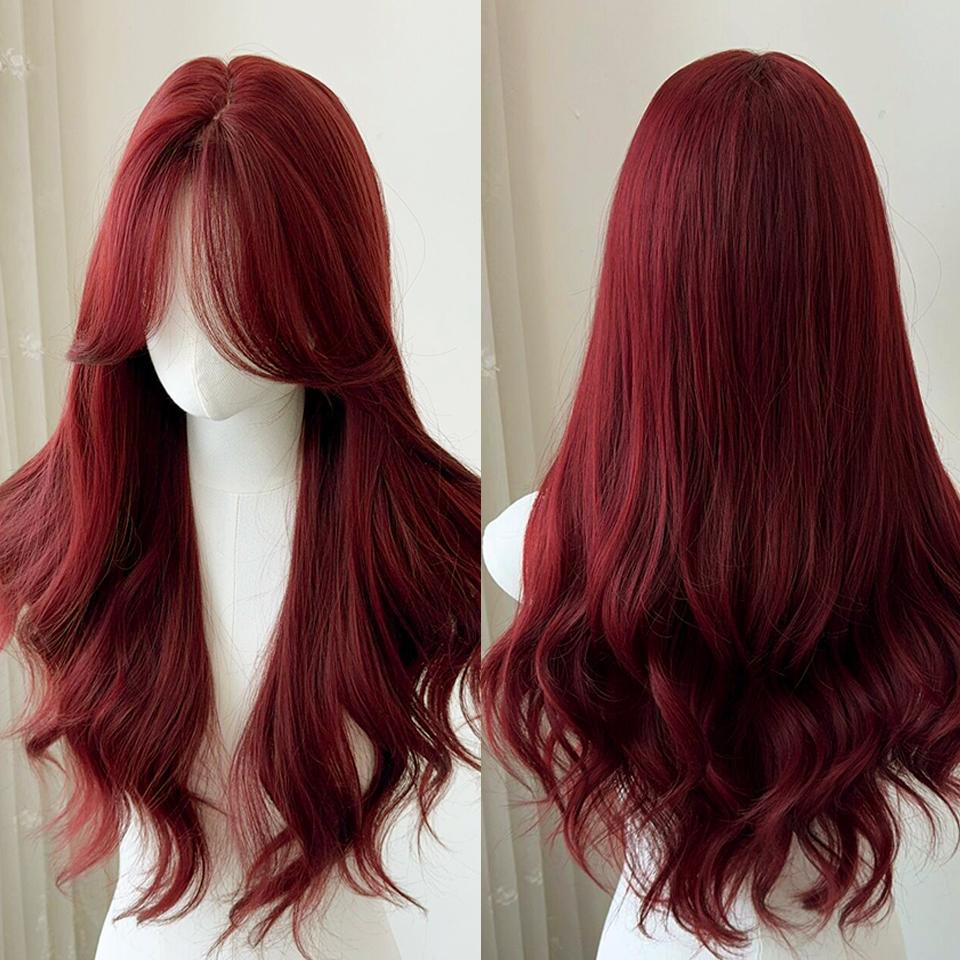 Synthetische rote Ombre schwarze Farbe Lolita lange gerade Perücken mit Pony tägliche Party Cosplay Perücke für Frauen von Joom DACH