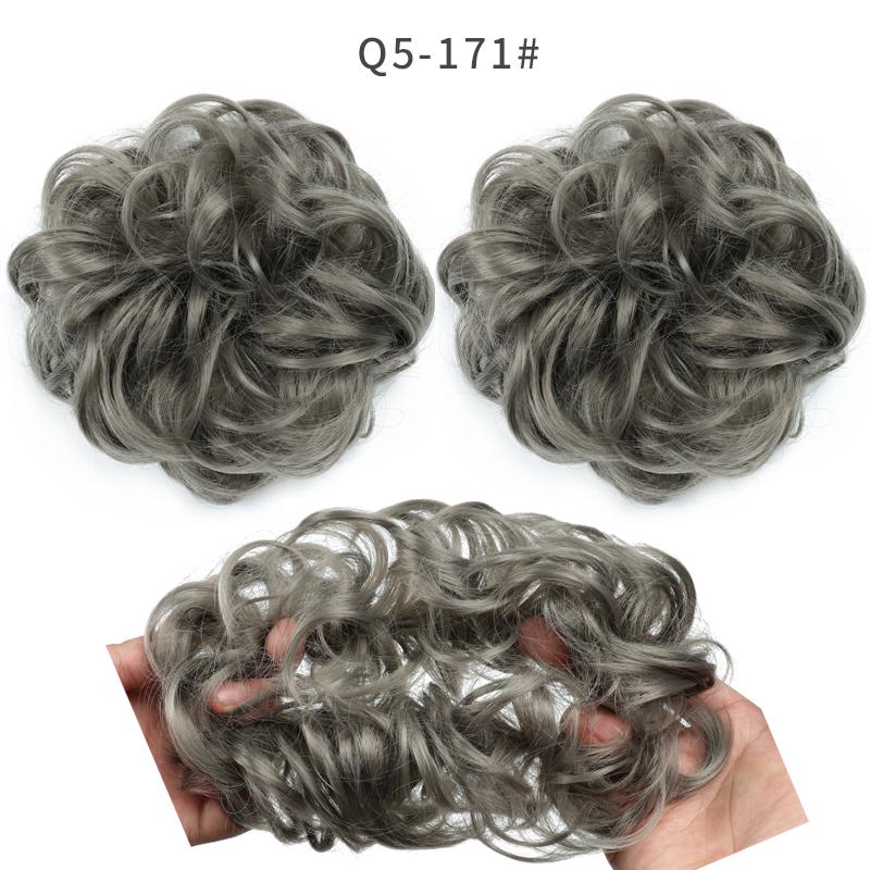 Synthetische unordentliche lockige Haarknoten-Chignon-Verlängerung, Donut-Gummiband, Ombre, Braun, Schwarz, Grau, Rosa, Blond, Gold, Rot 171 von Joom DACH