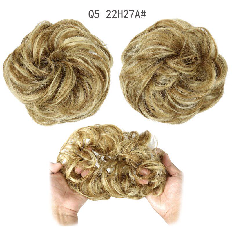 Synthetische unordentliche lockige Haarknoten-Chignon-Verlängerung, Donut-Gummiband, Ombre, Braun, Schwarz, Grau, Rosa, Blond, Gold, Rot 22H27A von Joom DACH