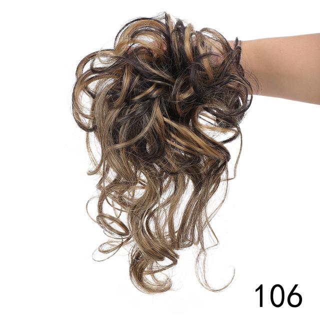 Synthetischer Dutt, unordentliche Locken, Band, elastische Haarspange, Perückenstück, Damen-Haarspange, Schwarz, Braun von Joom DACH