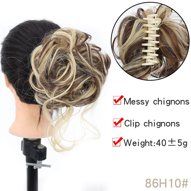 Synthetischer Dutt, unordentliche Locken, Band, elastische Haarspange, Perückenstück, Damen-Haarspange, Schwarz, Braun von Joom DACH