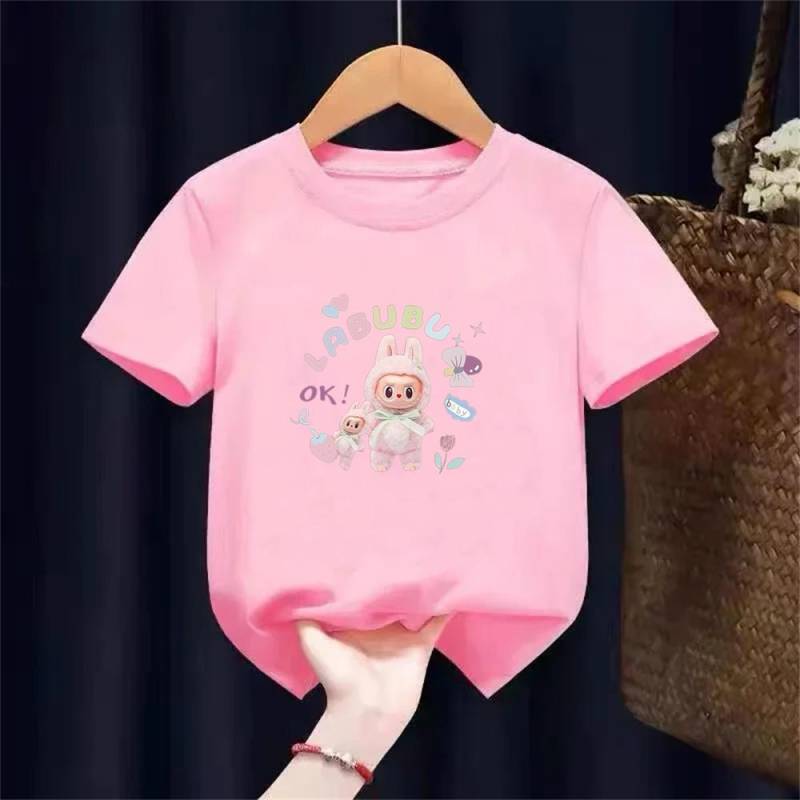 T-Shirt Geeignet für Labu Puppen Print Jungen Mädchen Oberteil 3-12 Jahre Kleinkind T-Shirts Sommer Freizeit Kurzarm Mode Kleidung 130cm von Joom DACH