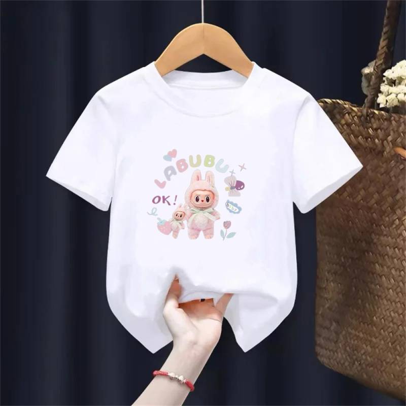 T-Shirt Geeignet für Labu Puppen Print Jungen Mädchen Oberteil 3-12 Jahre Kleinkind T-Shirts Sommer Freizeit Kurzarm Mode Kleidung 140cm von Joom DACH