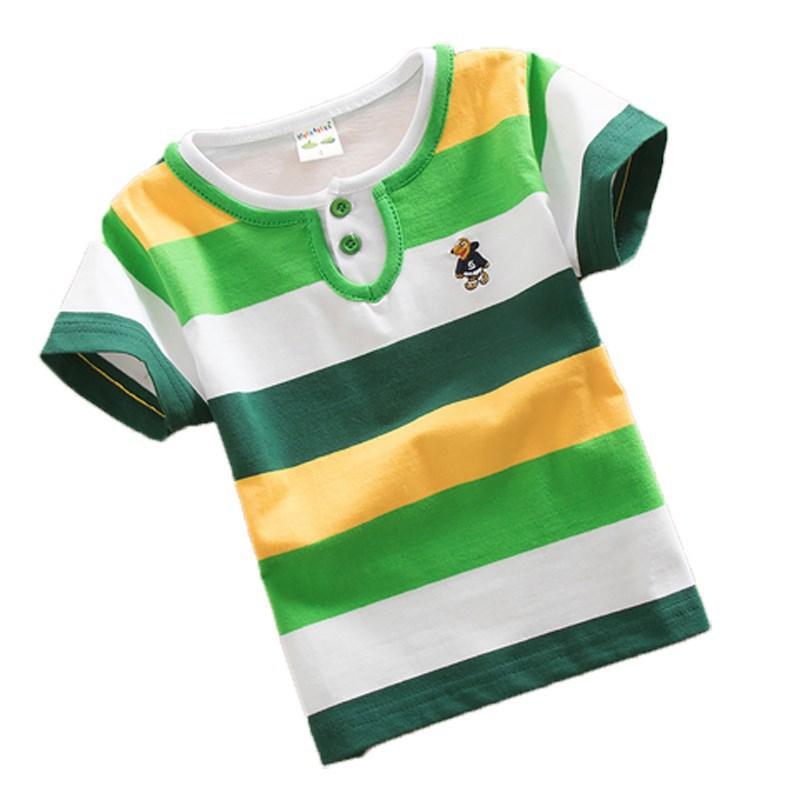 T-Shirt Jungen und Mädchen Sommer Reine Baumwolle Gestreiftes Kurzarm-POLO-Top 120cm von Joom DACH