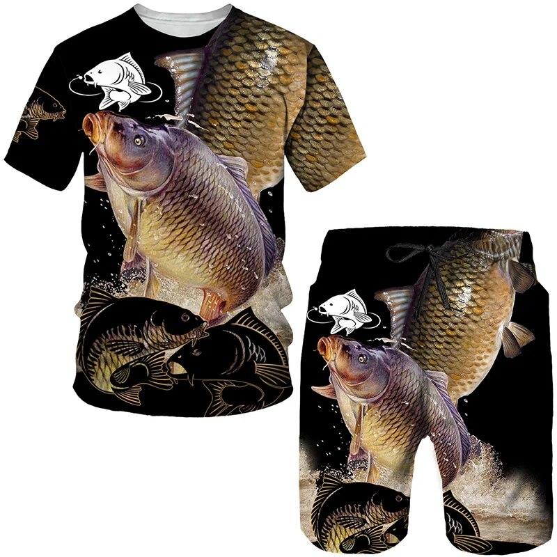 T-Shirt Set Hip Hop Outdoor Sportswear Sommer Schöne Angeln Kunst 3D Gedruckt Männer Frauen T-shirts/Shorts/Anzüge Harajuku mode Camo S von Joom DACH