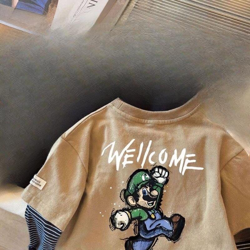 T-Shirt für Jungen aus reiner Baumwolle mit langen Ärmeln, zweiteilig, für Frühling und Herbst, für Kinder, Oberteile, Baby-Unterhemd, Herbstkleidung 140cm von Joom DACH