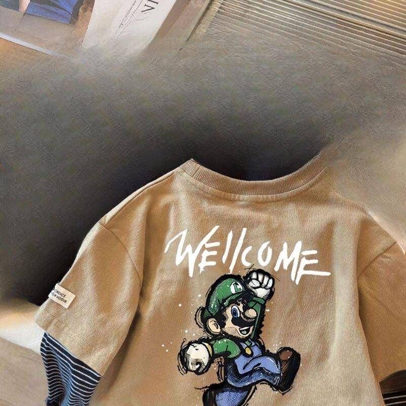 T-Shirt für Jungen aus reiner Baumwolle mit langen Ärmeln, zweiteilig, für Frühling und Herbst, für Kinder, Oberteile, Baby-Unterhemd, Herbstkleidung 140cm von Joom DACH