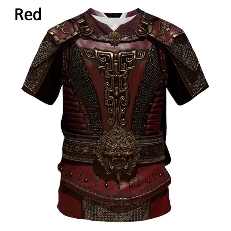 T-Shirt mit 3D-Druck und mittelalterlicher Rüstung für Herren, lässig, witzig, Rundhalsausschnitt, kurzärmelig, Kostüme, atmungsaktiv, bequem, Top-T-Shirts XL von Joom DACH