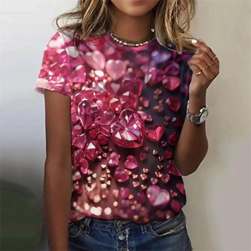 T-Shirt mit Kristall-Wassertropfen-Muster für Damen, farbenfroher 3D-Druck, kurzärmliges T-Shirt, lässige, lockere T-Shirts, Street-Tops mit O-Ausschnitt XXXL von Joom DACH