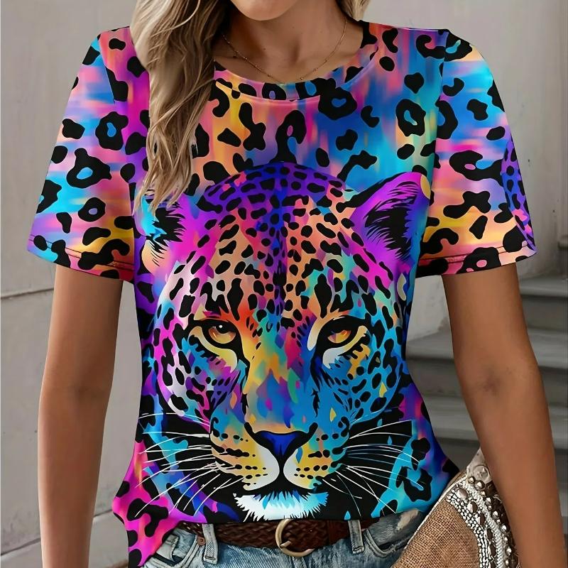 T-Shirt mit Leopardenmuster, Übergröße, kurzärmelig, Sommer, lässig, Rundhalsausschnitt, Tops für Damen, Retro-Street-Fashion, Oversize-T-Shirt, Kleidung 6XL T-Shirt mit Leopardenmuster, Übergröße, kurzärmelig, Sommer, lässig, Rundhalsausschnitt, Tops für Damen, Retro-Street-Fashion, Oversize-T-Shirt, Kleidung 6XL von Joom DACH