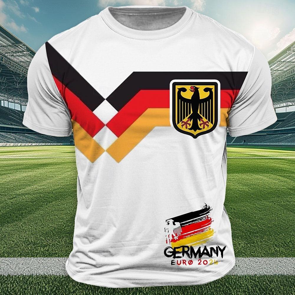 T-Shirt mit Nationalflaggen-Aufdruck für Herren, Outdoor-Trikot, Sport-Tops, lässig, O-Ausschnitt, lockere Kurzarm-Sommer-Deutschland-T-Shirts 3XL von Joom DACH
