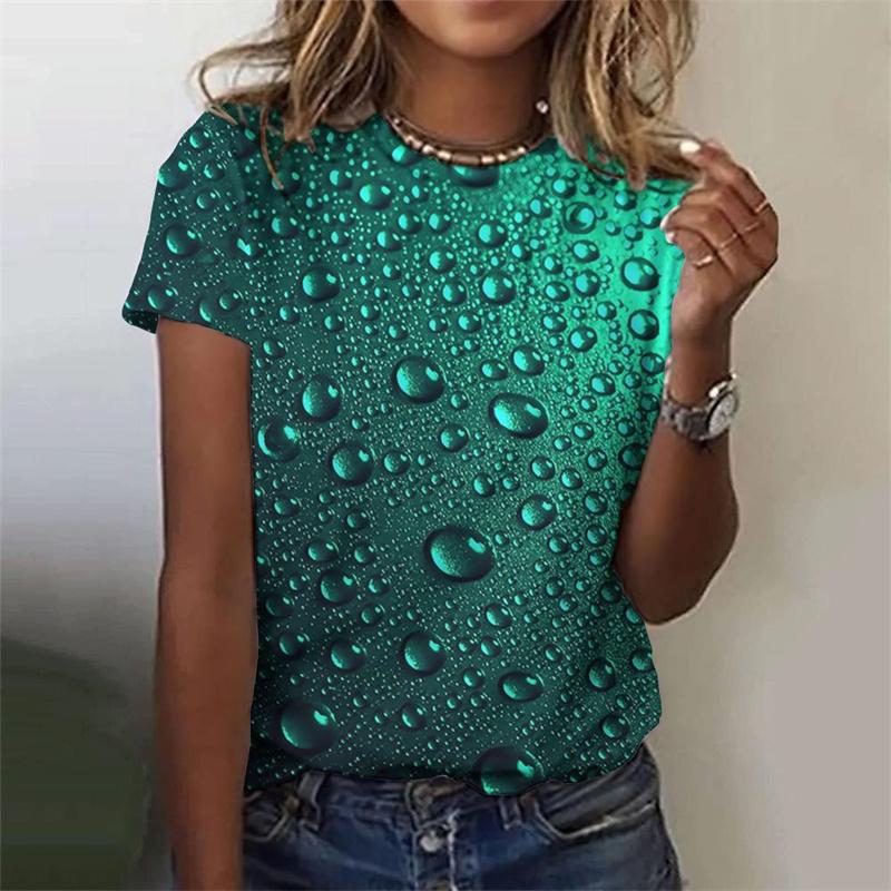 T-Shirt mit farbenfrohem Tropfenmuster für Damen, Farbverlauf, 3D-Druck, kurze Ärmel, Sommer-T-Shirts, übergroße T-Shirts mit Rundhalsausschnitt 2XL von Joom DACH