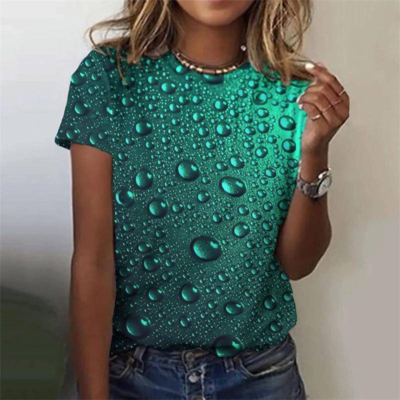 T-Shirt mit farbenfrohem Tropfenmuster für Damen, Farbverlauf, 3D-Druck, kurze Ärmel, Sommer-T-Shirts, übergroße T-Shirts mit Rundhalsausschnitt 3XL von Joom DACH
