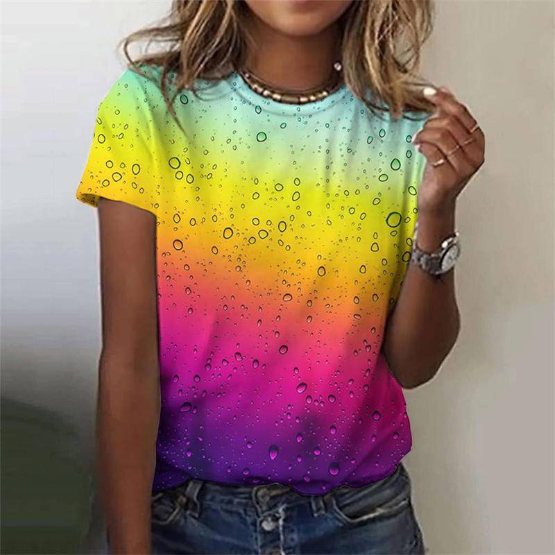 T-Shirt mit farbenfrohem Tropfenmuster für Damen, Farbverlauf, 3D-Druck, kurze Ärmel, Sommer-T-Shirts, übergroße T-Shirts mit Rundhalsausschnitt 5XL von Joom DACH