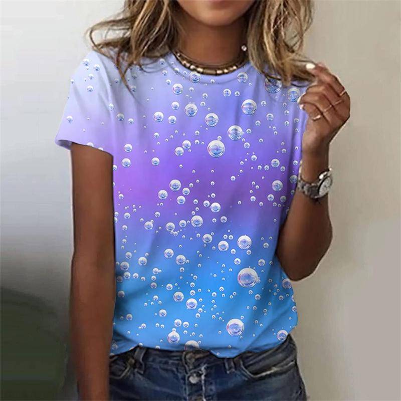 T-Shirt mit farbenfrohem Tropfenmuster für Damen, Farbverlauf, 3D-Druck, kurze Ärmel, Sommer-T-Shirts, übergroße T-Shirts mit Rundhalsausschnitt M von Joom DACH