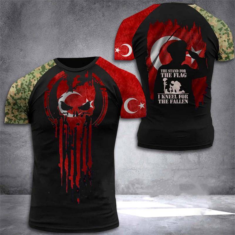 T-Shirt mit türkischer Flagge für Herren, 3D-Druck, Camouflage-T-Shirt, Oberteile, Outdoor-Sport, kurzärmlig, Rundhalsausschnitt, Camouflage-Muster S von Joom DACH