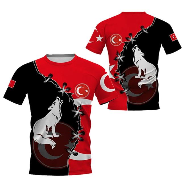 T-Shirt mit türkischer Flagge für Herren, 3D-Druck, Camouflage-T-Shirt, Oberteile, Outdoor-Sport, kurzärmlig, Rundhalsausschnitt, Camouflage-Muster S von Joom DACH