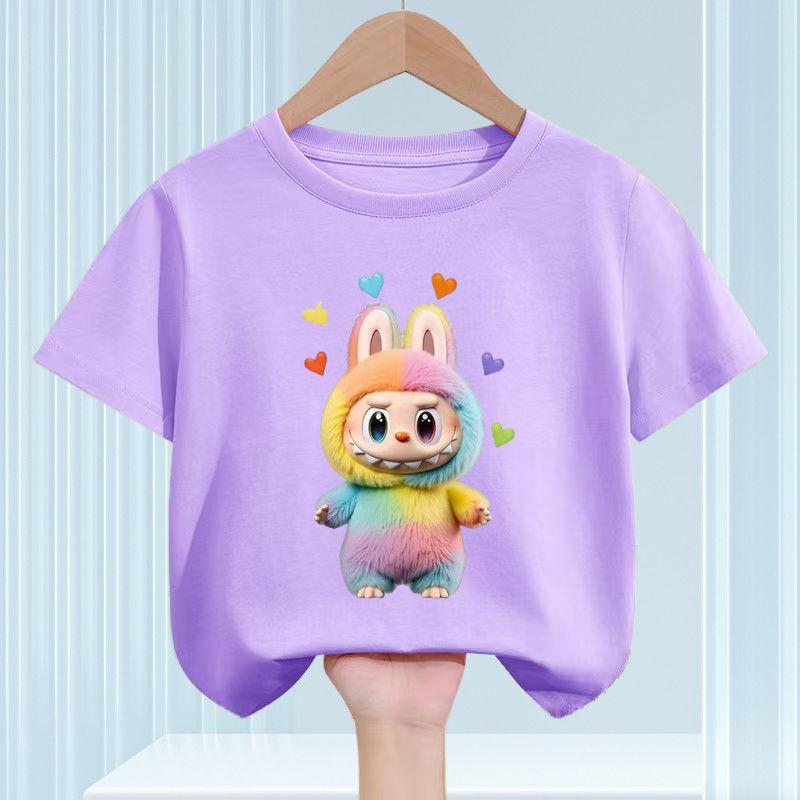 T-Shirts mit kurzen Ärmeln und Rundhalsausschnitt aus reiner Baumwolle für Mädchen und Jungen, niedliche Sommeroberteile für Kinder 130 violett von Joom DACH