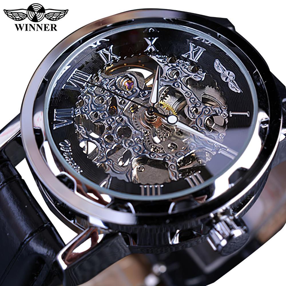 T-winner Männer Relogios Skeleton Uhren Marke Luxus Leder Streifen Armbanduhr Männer Mechanische Uhr elfenbein von Joom DACH