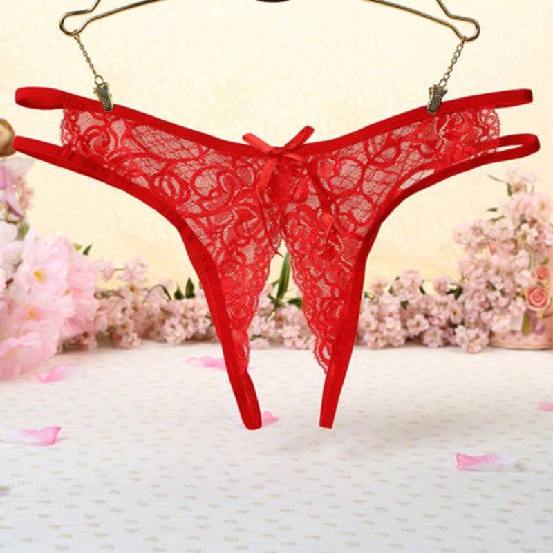 TBH Spitzenhöschen Ouvert Unterwäsche Tangas Damen G-String Blumenschleife Slips rot von Joom DACH