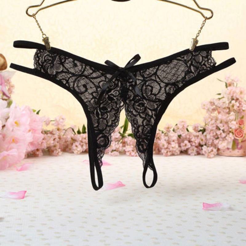 TBH Spitzenhöschen Ouvert Unterwäsche Tangas Damen G-String Blumenschleife Slips schwarz von Joom DACH