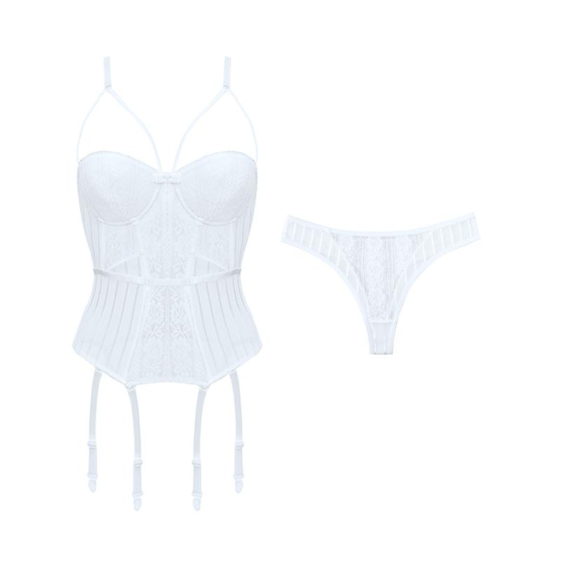 TERMEZY Elastizitätskorsett, Bustier-Gürtel-Set mit Trägern, Gürtel, atmungsaktiver Stoff, Dessous, schwarzes Kleid L weiß von Joom DACH