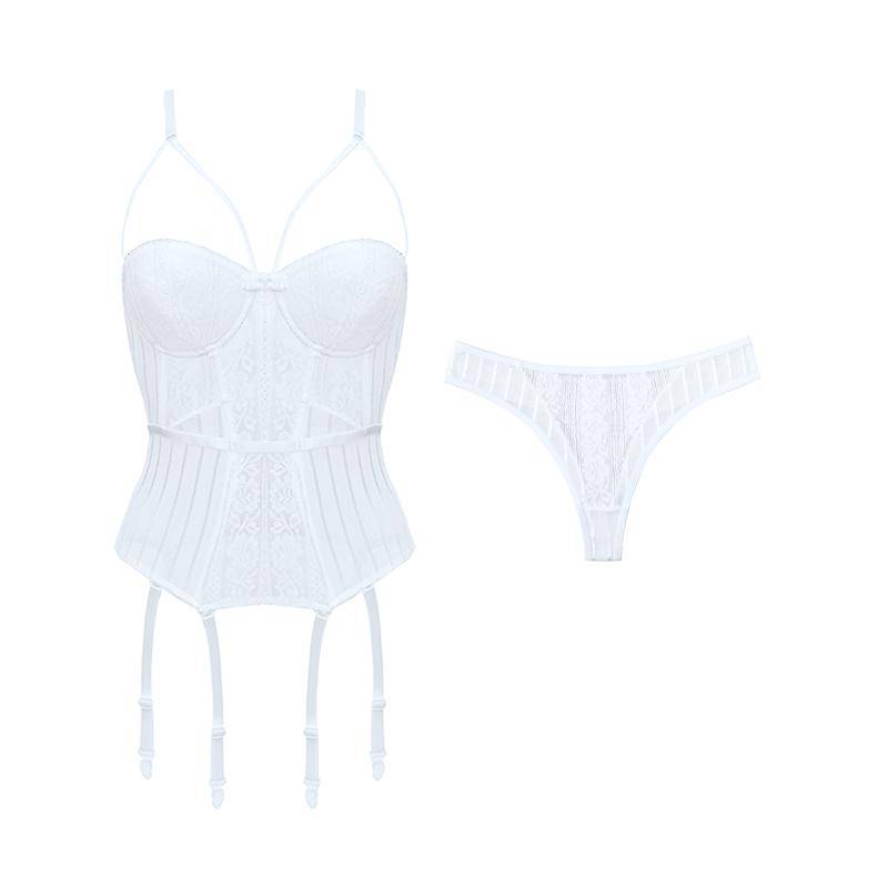 TERMEZY Elastizitätskorsett, Bustier-Gürtel-Set mit Trägern, Gürtel, atmungsaktiver Stoff, Dessous, schwarzes Kleid L weiß von Joom DACH