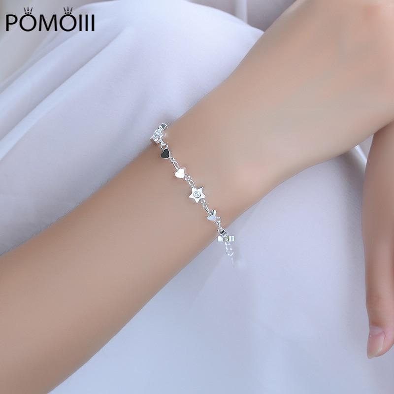 TJP Top Qualität 925 Silber Armbänder Für Mädchen Party Schmuck Neueste Stern Herz Design Frauen Silve Fußkettchen Zubehör Braut Bijou von Joom DACH