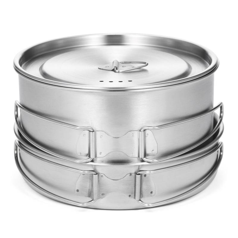 TOMSHOO 2-teiliges Camping-Kochgeschirr-Set, Edelstahl, Topf, Pfanne, Kochset mit faltbaren Griffen, Netzgewebe silber von Joom DACH