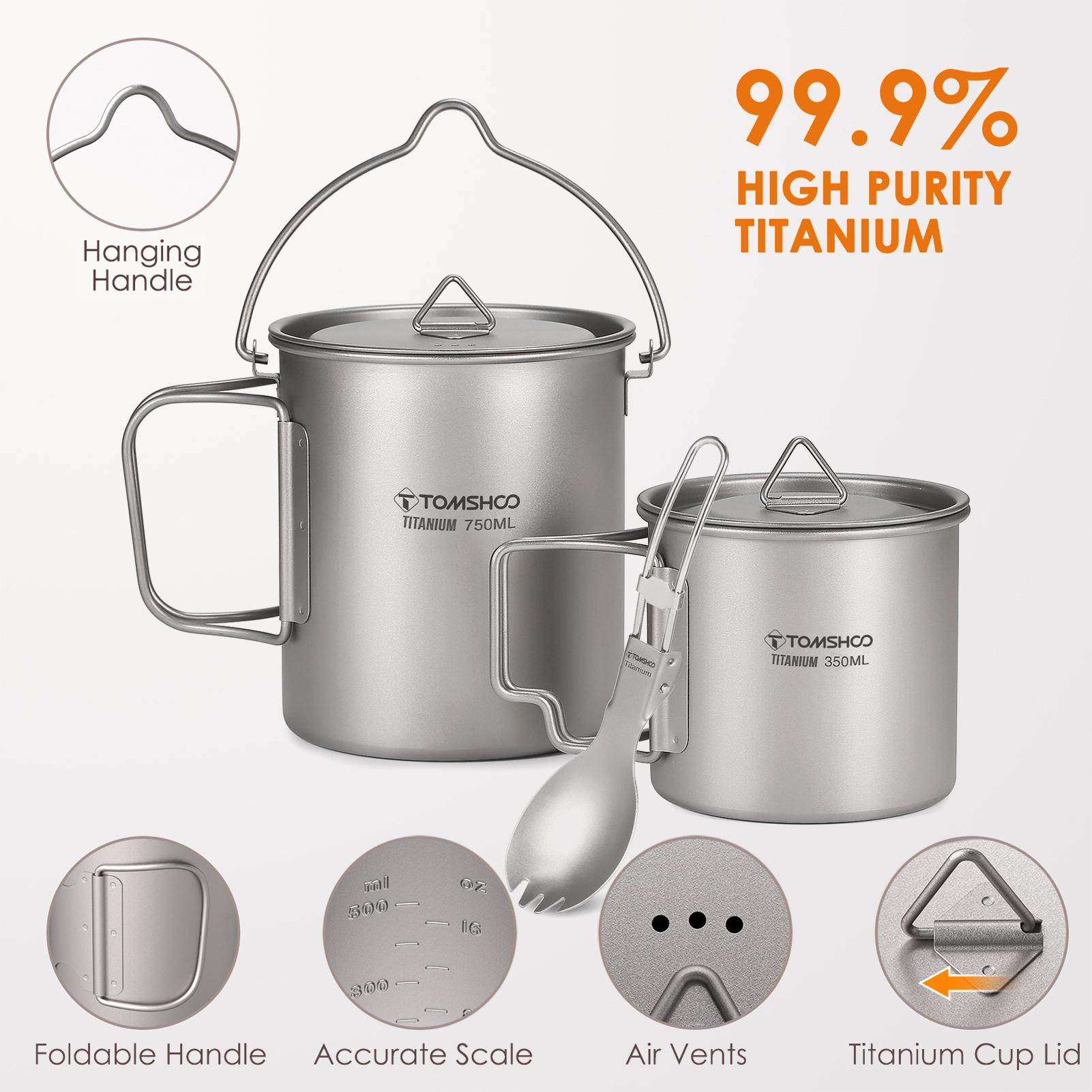 TOMSHOO Leichtes Titan-3-teiliges Set, Titan-Topf mit 750 ml, Wasserbecher mit 350 ml und Deckel 750ML Pot & 350ML Cup & Spork von Joom DACH