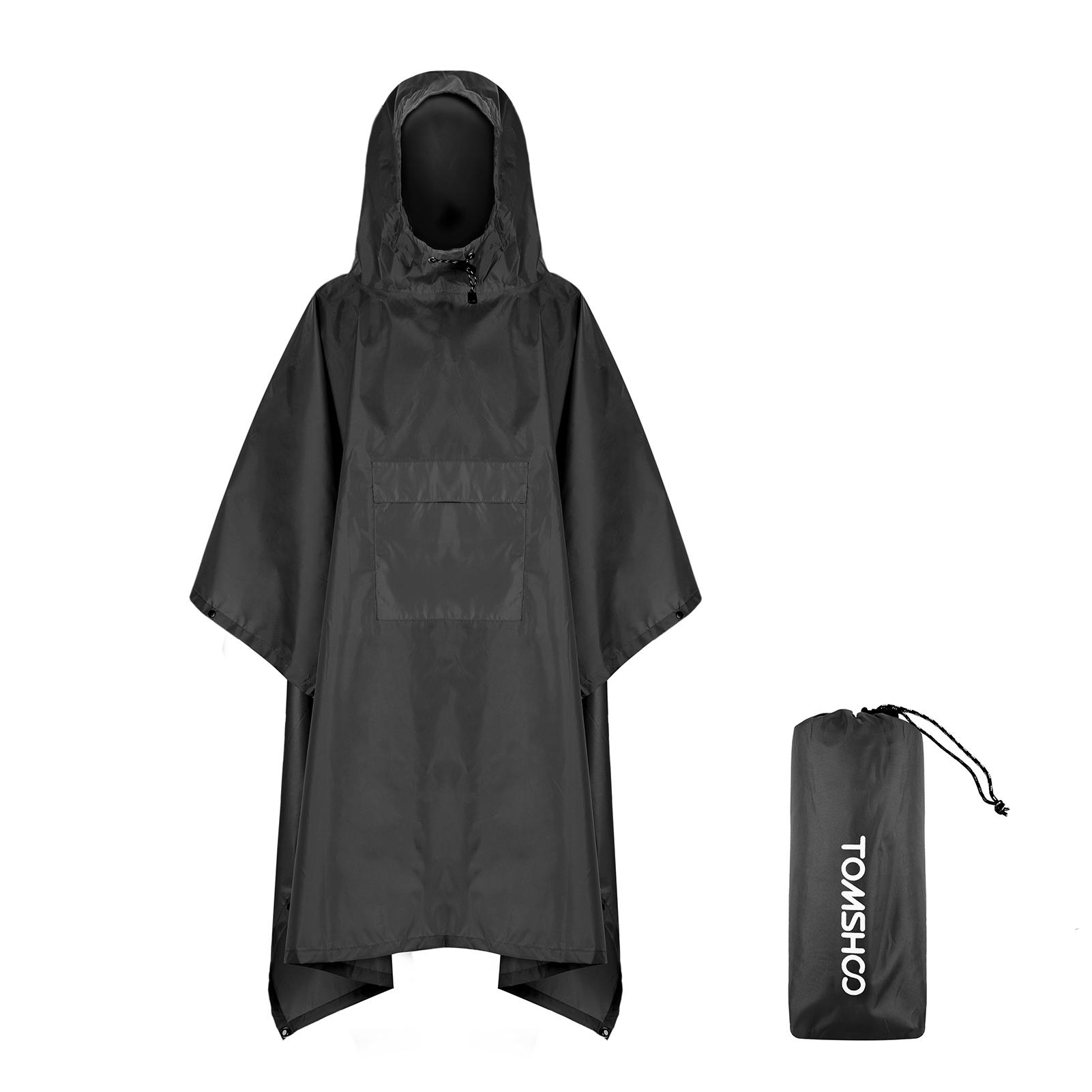 TOMSHOO Regenponcho mit Kapuze und Tasche, leicht, wasserdicht, Regenmantel, Jacke, Sonnenschutz für Herren schwarz von Joom DACH