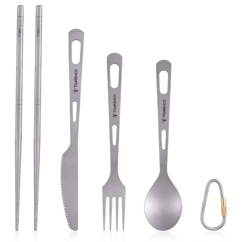 TOMSHOO Titan-Besteck, Messer, Gabel, Löffel-Set, leichtes Ti-Camping-Besteck-Set mit von Joom DACH