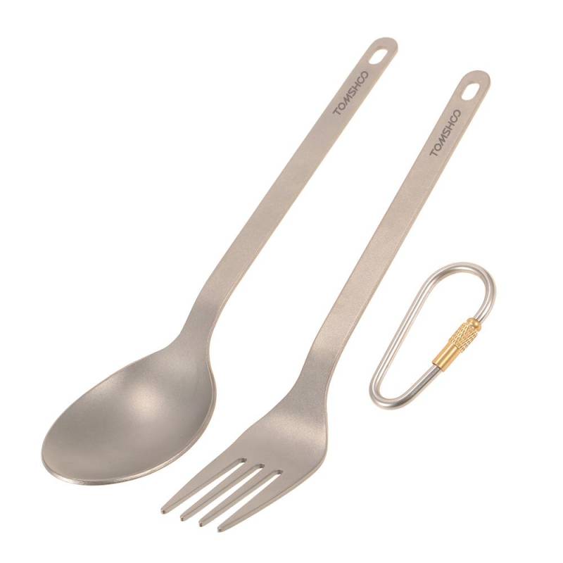 TOMSHOO Titan Geschirr Abendessen Frok Löffel Besteck Set Besteck mit Karabiner Aufbewahrungssack für Fork & Spoon von Joom DACH
